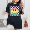 Rainbow Smile Face Cute Checkered Smiling Happy Women's Oversized Comfort T-Shirt Black
