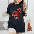 Red Buffalo Plaid Horse Christmas Pajamas Xmas Lights Family Women's Oversized Comfort T-Shirt Black