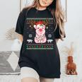 Reindeer Pigs Santa Hat Christmas Ugly Sweater Xmas Women's Oversized Comfort T-Shirt Black