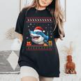 Shark Christmas Santa Hat Ugly Christmas Sweater Women's Oversized Comfort T-Shirt Black