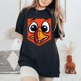 Silly Turkey Face Pocket Thanksgiving Day Fall Autumn Women's Oversized Comfort T-Shirt Black