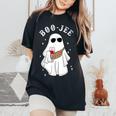 Spooky Season Cute Ghost Halloween Boo Jee Wine Leopard Women's Oversized Comfort T-Shirt Black