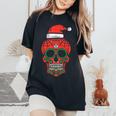 Sugar Skull Santa Hat Mexican Christmas Xmas Pj Women's Oversized Comfort T-Shirt Black
