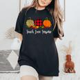 Teach Love Inspire Teacher Autumn Fall Pumpkin Leopard Women's Oversized Comfort T-Shirt Black