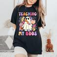 Teaching My Boos Ghost Halloween Groovy Retro Teacher's Day Women's Oversized Comfort T-Shirt Black