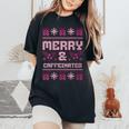 Ugly Christmas Sweater Merry And Caffeinated Party Women's Oversized Comfort T-Shirt Black