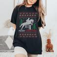 Ugly Sweater Christmas Horse Riding Rider Horses Lovers Women's Oversized Comfort T-Shirt Black