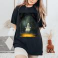 Vintage Floral Ghost On The Swing In Forest Halloween Gothic Women's Oversized Comfort T-Shirt Black