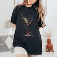 Watercolor Glass Of Martini Cocktails Wine Shot Alcoholic Women's Oversized Comfort T-Shirt Black