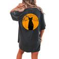 Black Cat Scary Cat Pumpkin Moon Halloween Women's Oversized Comfort T-shirt Back Print Pepper