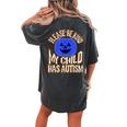 Blue Pumpkin Bucket Halloween Be Kind My Child Has Autism Women's Oversized Comfort T-Shirt Back Print Pepper