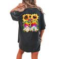 Floral Hippie Sunflower Motif For Women Peace Sign Gnomes Women's Oversized Comfort T-Shirt Back Print Pepper