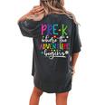 Pre-K Teacher Adventure Begins First Day Preschool Teachers Women's Oversized Comfort T-shirt Back Print Pepper