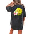 Watercolor Softball Boho Floral Softball Mom Women's Oversized Comfort T-Shirt Back Print Pepper