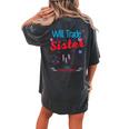 Will Trade Sister For Firecrackers Funny Fireworks 4Th July Women's Oversized Graphic Back Print Comfort T-shirt Pepper