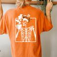 Coffee Drinking Skeleton Diy Halloween Messy Bun Girl Women's Oversized Comfort T-shirt Back Print Yam