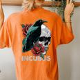 Halloween Graphic Incubus-Crow Left Skull Morning And Flower Women's Oversized Comfort T-shirt Back Print Yam