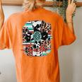 Leopard Serape Turquoise Leopard Western Faith Cross Cowgirl Women's Oversized Comfort T-Shirt Back Print Yam