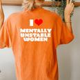 I Love Mentally Unstable Red Heart Sarcastic Women's Oversized Comfort T-shirt Back Print Yam