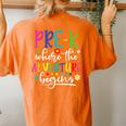Pre-K Teacher Adventure Begins First Day Preschool Teachers Women's Oversized Comfort T-shirt Back Print Yam