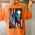 Western Cowboy Cowgirl Patriot Horse Jesus Cross Usa Flag Women's Oversized Comfort T-Shirt Back Print Yam