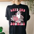 Boobees Breast Cancer Boho Groovy Ghost Save The Boo Bees Women's Oversized Comfort T-shirt Back Print Black
