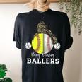 Busy Raising Ballers Baseball Softball Bandana Mom Leopard Women's Oversized Comfort T-Shirt Back Print Black