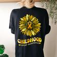 Childhood Cancer Awareness Leopard Yellow Sunflower Women's Oversized Comfort T-shirt Back Print Black