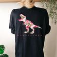 Cute Mamasaurus With Floral Dinosaur Women's Oversized Comfort T-Shirt Back Print Black