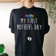 My First Floral Cute Pregnancy Announcement Women's Oversized Comfort T-Shirt Back Print Black