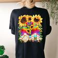 Floral Hippie Sunflower Motif For Women Peace Sign Gnomes Women's Oversized Comfort T-Shirt Back Print Black