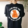 Funny Cat I Can Hear You But Im Listening Cat And Coffee Women's Oversized Graphic Back Print Comfort T-shirt Black