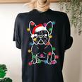 French Bulldog Dog Tree Christmas Lights Xmas Pajama Women's Oversized Comfort T-shirt Back Print Black