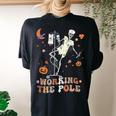 Halloween Icu Er Nurse Working The Pole Skeleton Dance Women's Oversized Comfort T-shirt Back Print Black