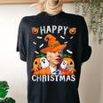 Joe Biden Happy Halloween Happy Christmas Saying Women's Oversized Comfort T-shirt Back Print Black