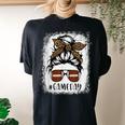 Game Day Leopard Messy Bun Mom Football Lover Bleached Women's Oversized Comfort T-shirt Back Print Black