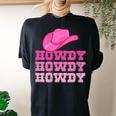 Girls Pink Howdy Cowgirl Western Country Rodeo Women's Oversized Comfort T-Shirt Back Print Black