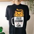 Good Day Starts With Coffee Cat Cute Kitten Girls N Women's Oversized Comfort T-shirt Back Print Black