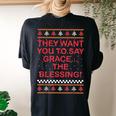 Grace The Blessing Ugly Christmas Sweaters Women's Oversized Comfort T-shirt Back Print Black