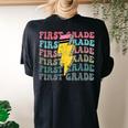Groovy First Grade Lightning Pencil Retro Teacher Women's Oversized Comfort T-shirt Back Print Black
