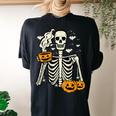 Halloween Skeleton Pumpkin Fall Coffee Fun Costume Women's Oversized Comfort T-shirt Back Print Black