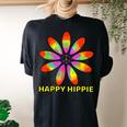 Happy Hippie Groovy Retro Tie Dye Daisy Peace Symbol Women's Oversized Comfort T-Shirt Back Print Black