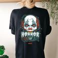 Horror Addict Scary Clown Mask Halloween Party Scary Clown Women's Oversized Comfort T-shirt Back Print Black