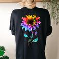 Be Kind Autism Awareness Women Girls Sunflower Puzzle Women's Oversized Comfort T-Shirt Back Print Black
