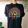 Leopard Rainbow Peace Out Pre K Last Day Of School Women's Oversized Comfort T-Shirt Back Print Black