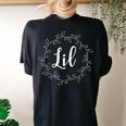 Lil Little Sister Sorority Matching Floral Wreath Women's Oversized Comfort T-Shirt Back Print Black