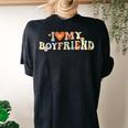 I Love My Boyfriend Groovy Retro I Red Heart My Boyfriend Bf Women's Oversized Comfort T-Shirt Back Print Black