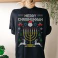 Merry Chrismukkah Happy Hanukkah Jew Ugly Christmas Sweater Women's Oversized Comfort T-shirt Back Print Black