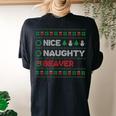 Nice Naughty Beaver Christmas List Ugly Sweater Women's Oversized Comfort T-shirt Back Print Black