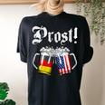 Prost Beer German American Flag Oktoberfest Women's Oversized Comfort T-shirt Back Print Black